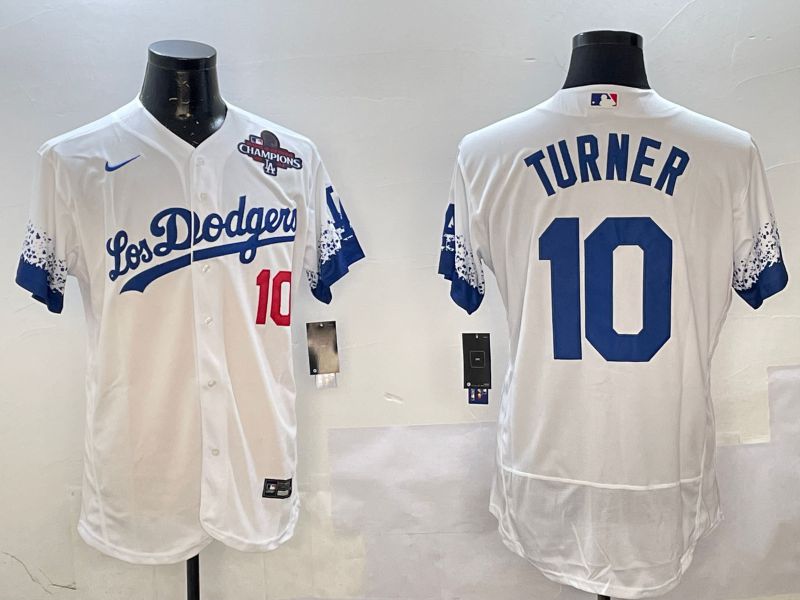 Men Los Angeles Dodgers #10 Turner White City Edition Elite Nike 2025 MLB Jersey style 4->los angeles dodgers->MLB Jersey